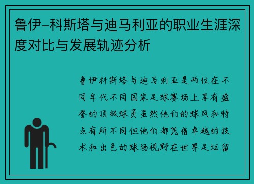 鲁伊-科斯塔与迪马利亚的职业生涯深度对比与发展轨迹分析