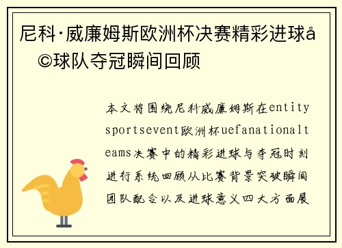 尼科·威廉姆斯欧洲杯决赛精彩进球助球队夺冠瞬间回顾