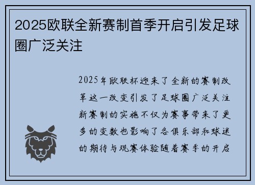 2025欧联全新赛制首季开启引发足球圈广泛关注